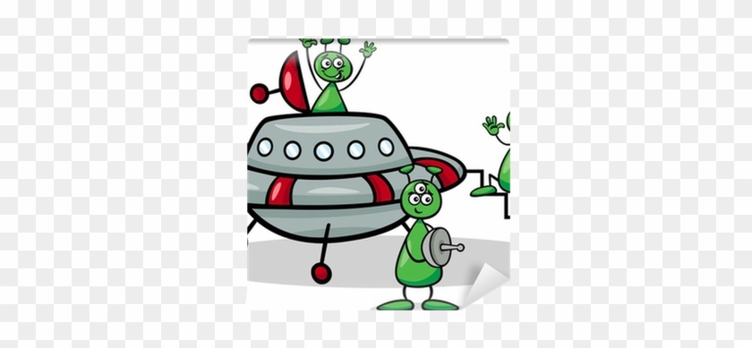 Aliens With Ufo Cartoon Illustration Wall Mural • Pixers® - Science Fiction Cartoon Ufo #1212694