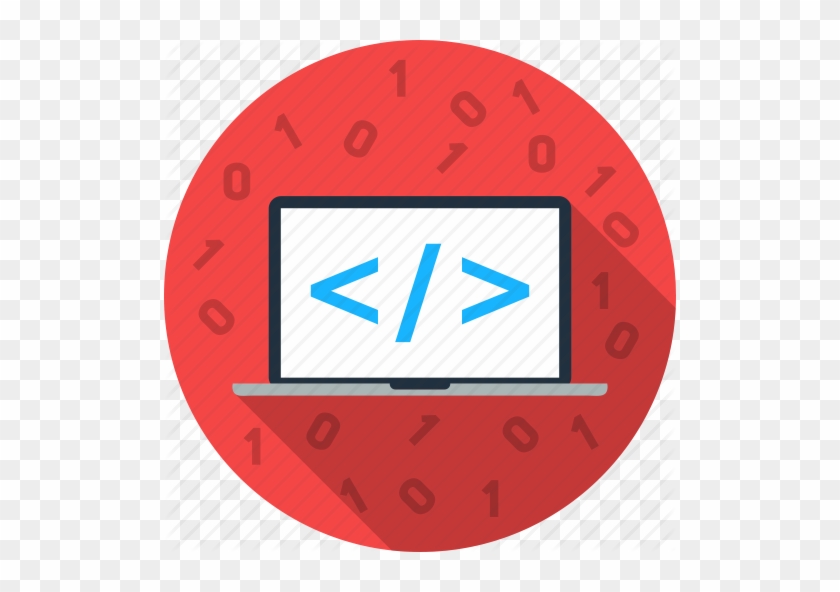 Coding Flat Icon With Long Shadow On Blue Circle Background - Coding Flat Icon #1212839