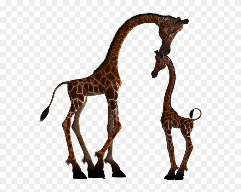Giraffe, Mammal, Funny, Fantasy, Digital Art, Isolated - Mom And Baby Animal Silhouette #1213534