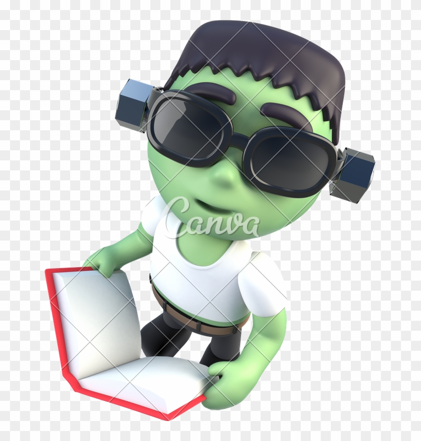 3d Funny Cartoon Frankenstein Halloween Monster Reading - Monster #1213662