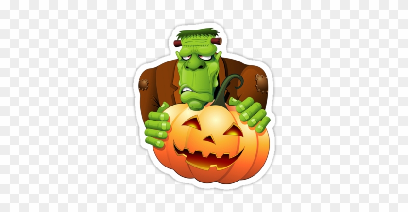 Frankenstein Monster Cartoon With Pumpkin - Frankenstein Monster Cartoon With Pumpkin Canvas Print #1213747