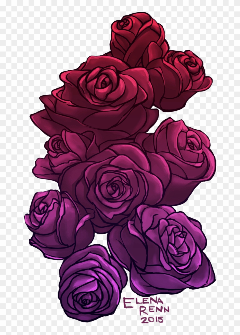 Drawn Rose Digital - Purple Flower Drawing Png #1214327
