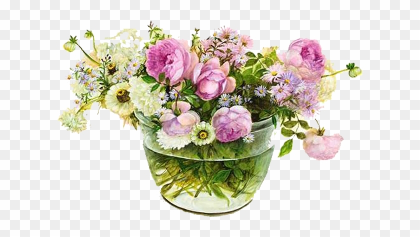 Garden Roses Vase Flower Bouquet Watercolor Painting - Valentinstag Blumenstrauß #1214335