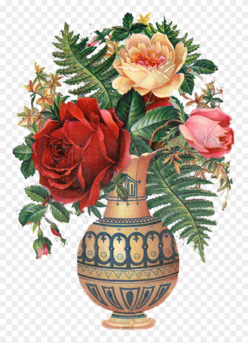 Roses In Vase - Old Flower Vase With Flowers #1214352