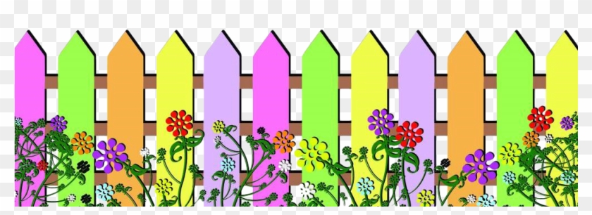 Color Fence Clip Art - Lavender Fence And Flowers Clip Art #1214597