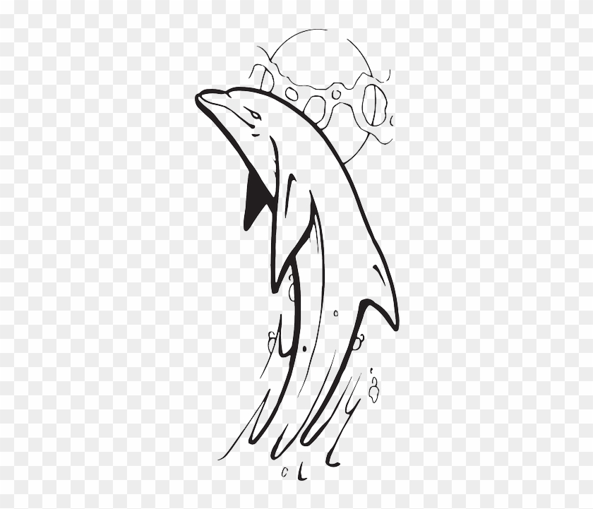 Water, Outline, Out, Dolphin, Show, Jumping - Dolphan Jumping Out Water Drawing #1214753