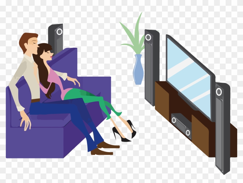 Cartoon Watching Tv Couple Vector - Couple Watching Tv Cartoon #1216213