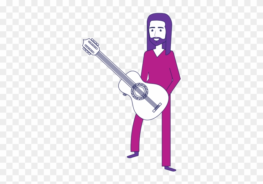 Hippie Man With Long Hair Playing Guitar - Design #1216720