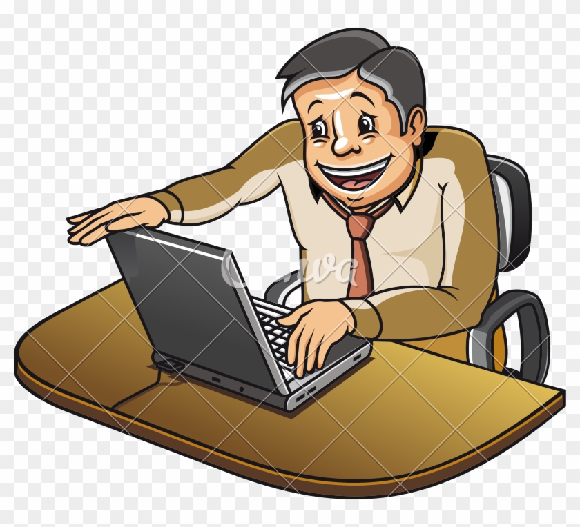 Man With Laptop Cartoon Character - Ofiice Worker Typing Vector #1217780