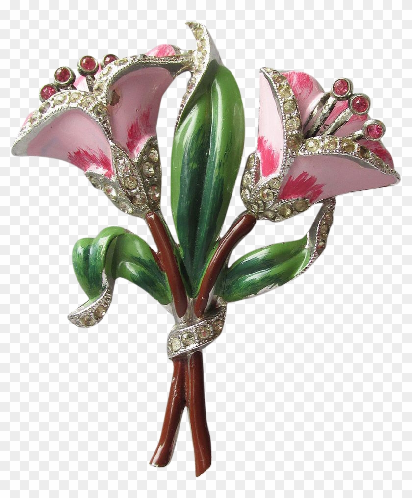 1930's Vintage Unsigned Coro Double Lily Flower Enamel - Artificial Flower #1218105