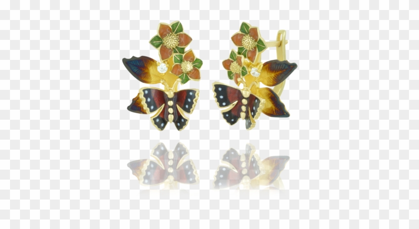 Enamel Flower And Butterfly Earrings - Earrings #1218152