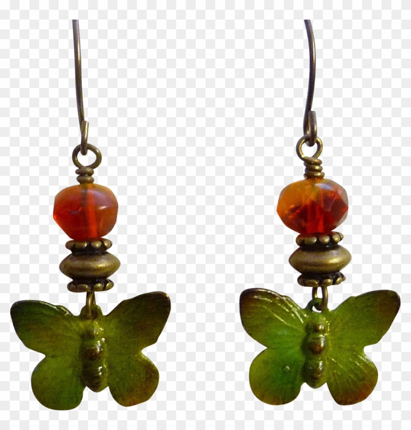 Butterfly Czech Glass Earrings The Antiqued Vintage - Earrings #1218236