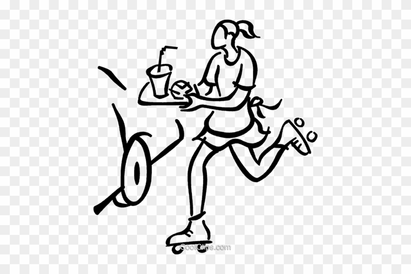 Waitress On Roller Skates Royalty Free Vector Clip - Silhouette #1218479