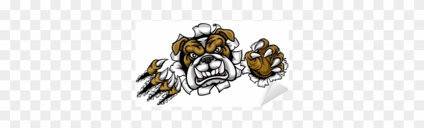 Bulldog Sports Mascot Ripping Through Background Sticker - Mascot Bulldog #1218869