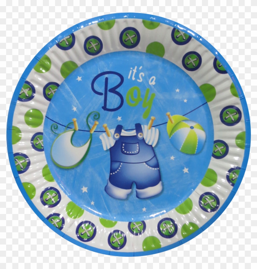 Imágenes Zoom - 23cm Blue Clothesline Baby Shower Party Plates, Pack #1218870