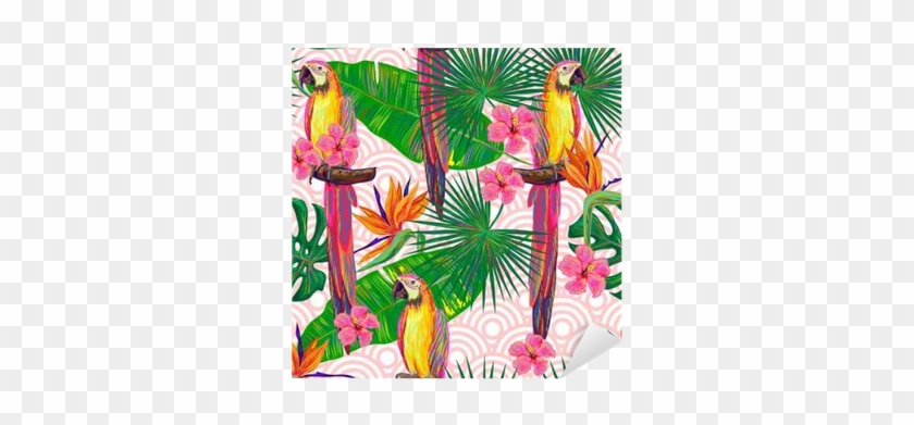 Seamless Jungle Pattern With Parrot Exotic Bird, Palm - Parrot #1219151