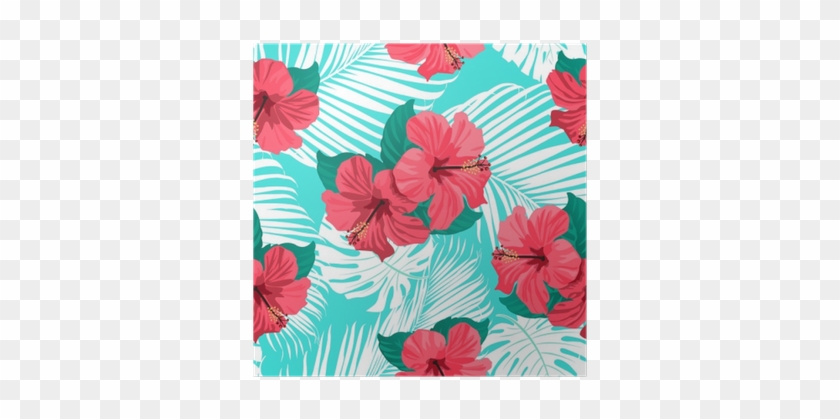Tropical Flowers And Palm Leaves On Background - Background Hawaiian Flowers #1219154