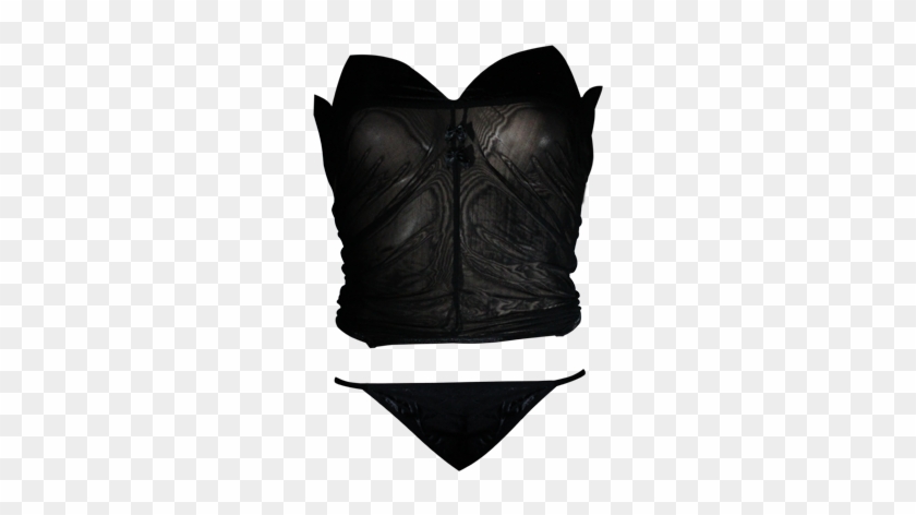 Black Corset With Front Clip & Panty - Leather Jacket #1219394