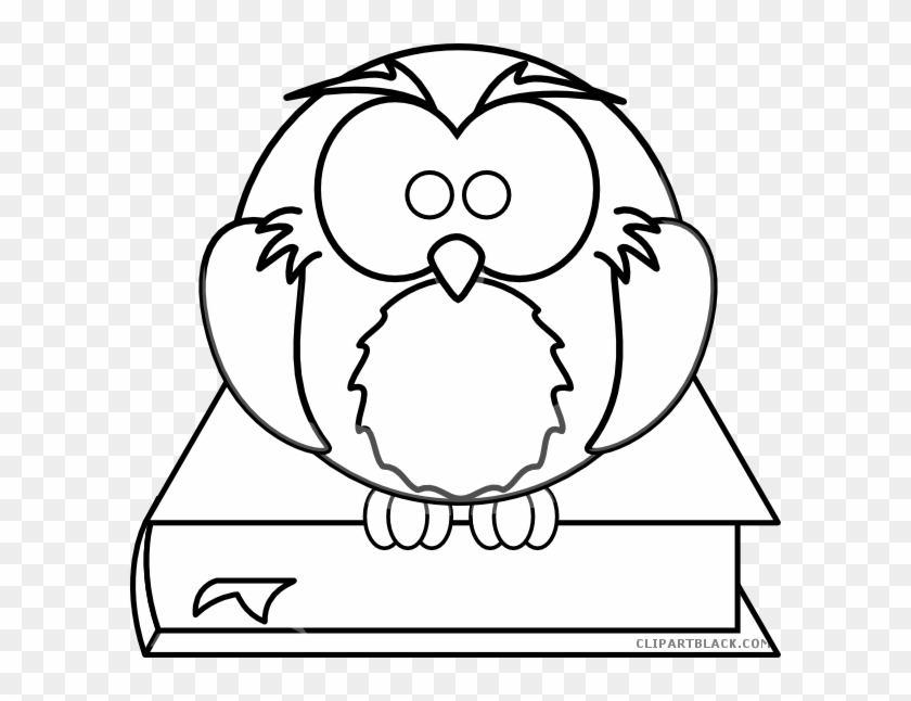 Owl On A Book Animal Free Black White Clipart Images - High Resolution Coloring Book #1219603