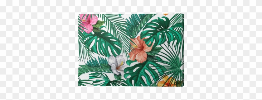 Vector Tropical Leaves Hibiscus Seamless Pattern Canvas - Illustration #1219625