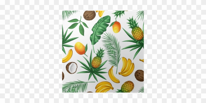 Seamless Pattern With Tropical Fruits And Leaves - Fruits And Leaves Background #1219651