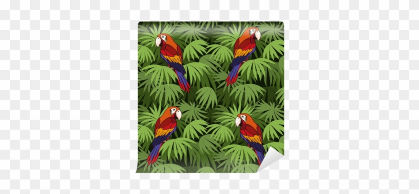 Seamless Pattern, Tropical Landscape, Colorful Parrots - Landscape #1219662