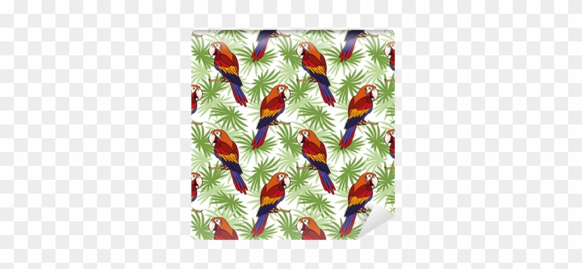 Seamless Pattern, Tropical Landscape, Colorful Parrots - Parrot #1219691