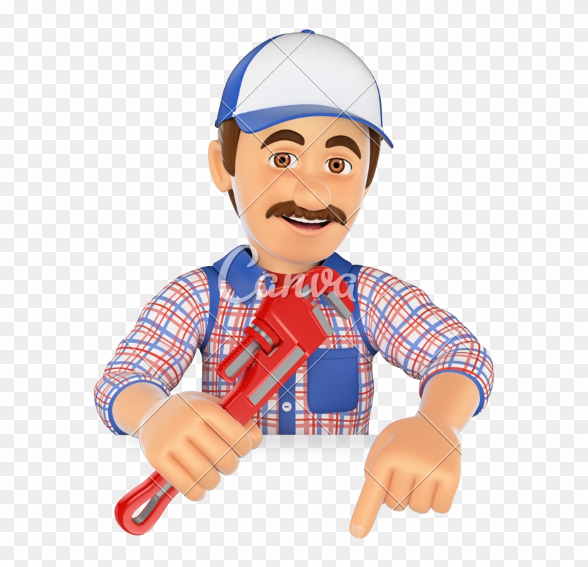 3d Plumber With A Pipe Wrench - Construction Worker #1219845