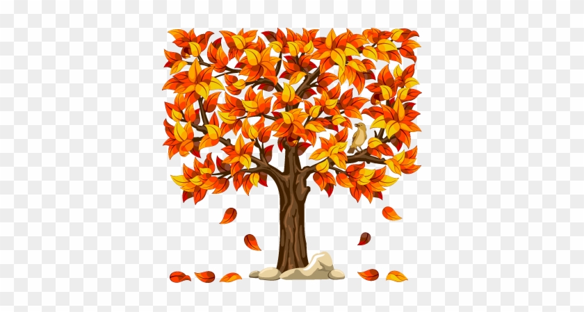 Stickers Illustration Arbre Automne - Orange Tree With Leaves Falling #1220192