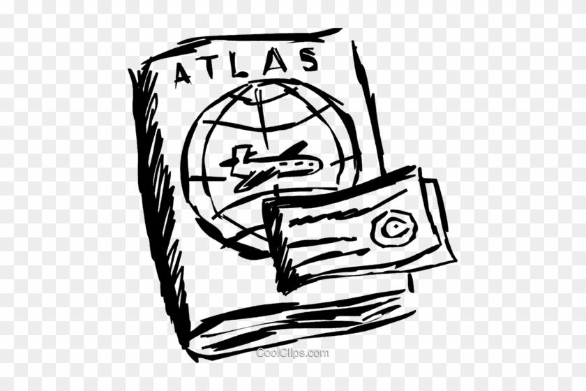 Atlas And Travel Ticket Royalty Free Vector Clip Art - Atlas Clipart Black And White #1220234