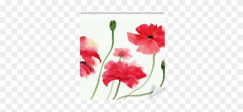 Watercolor Painting Of Red Poppies Wall Mural • Pixers® - Painting #1220240
