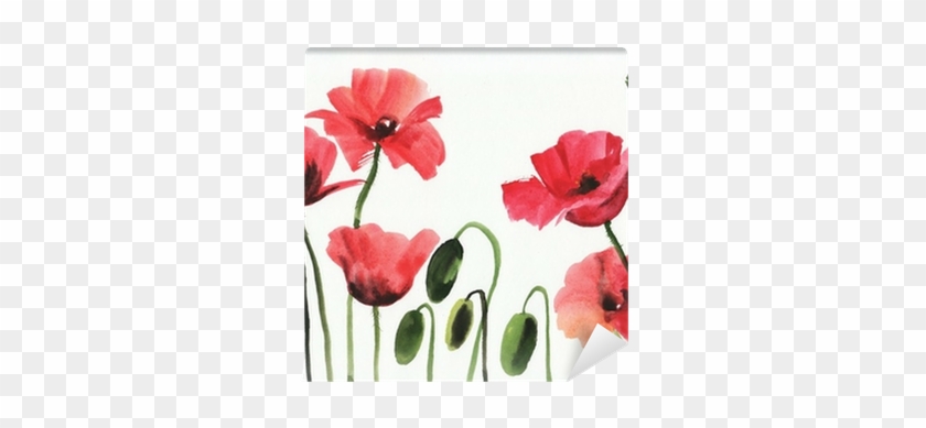 Watercolor Painting Of Red Poppies Wall Mural • Pixers® - Painting #1220248