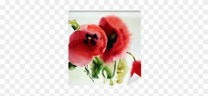 Original Watercolor Illustration Of Poppies Wall Mural - Photography #1220252