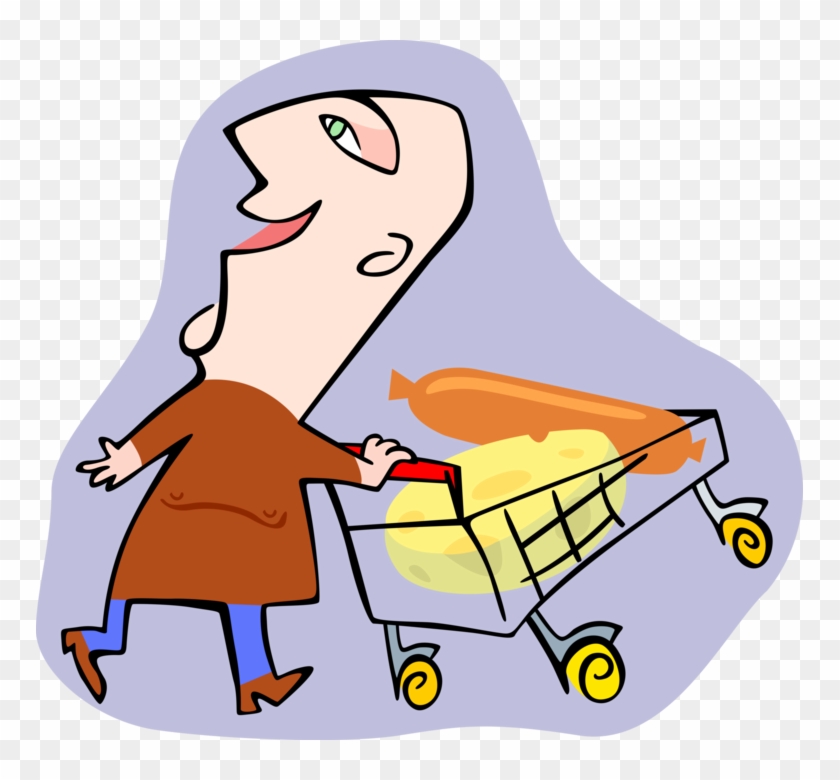 Vector Illustration Of Grocery Shopper On Supermarket - Vector Illustration Of Grocery Shopper On Supermarket #1220283