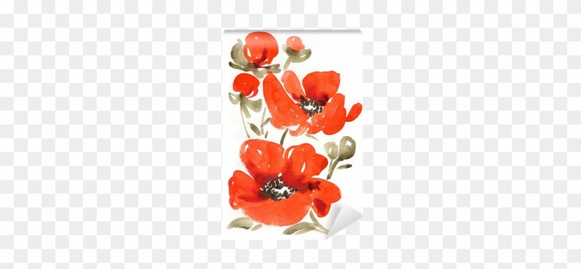 Watercolor Painting Bouquet Of Poppies Wall Mural • - Painting #1220294