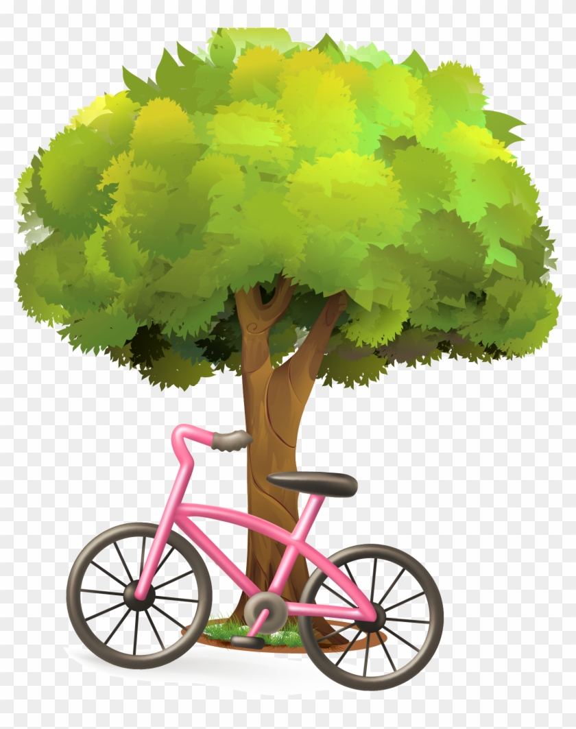 Vector Bicycle Under The Tree 2133*2082 Transprent - Children's Bike Cartoon  - Free Transparent PNG Clipart Images Download
