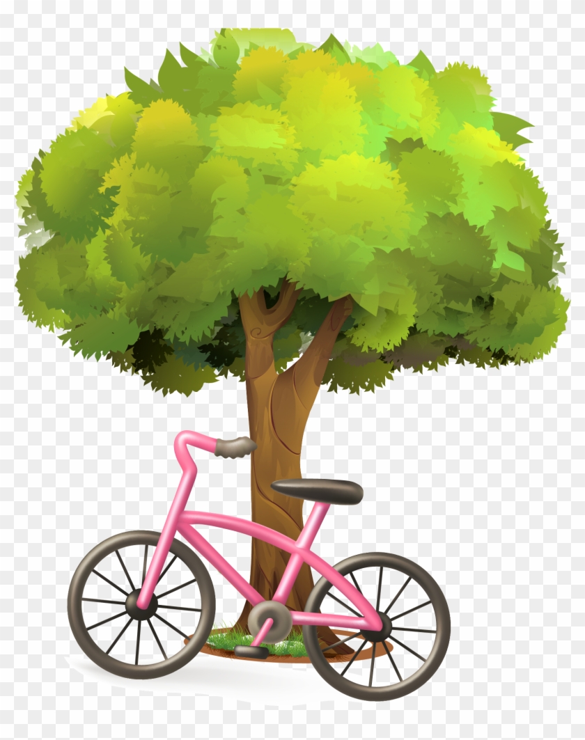 Vector Bicycle Under The Tree 2133*2082 Transprent - Children's Bike Cartoon #1220792