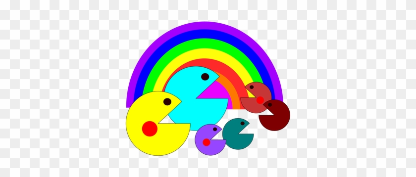 Pacman Family In Front Of A Rainbow Vector Clip Art - Pac-man #1221383