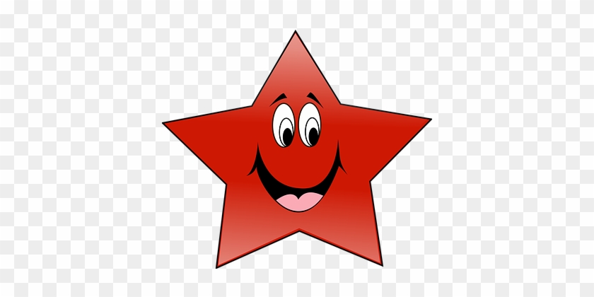 Star, Red, Shape, Face, Smiling - Smiling Red Star Shower Curtain #1223237