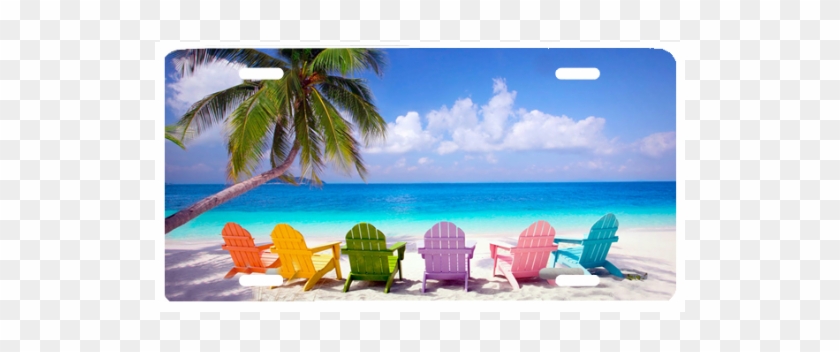 Colorful Chairs On Beach - 543-beach Chairs-beach Scene License Plate #1224282