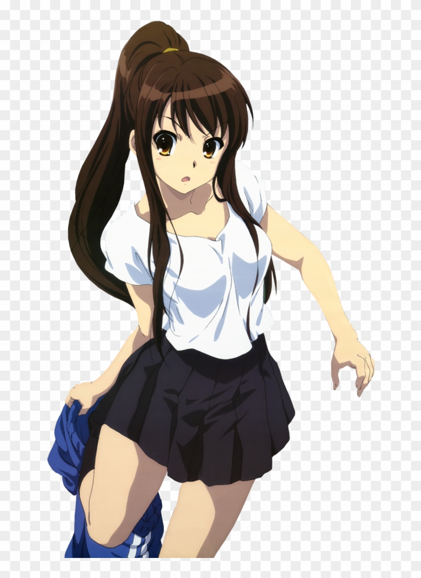 Anime Girl With Dark Brown Hair In A Ponytail Download - Haruhi Suzumiya Long  Hair - Free Transparent PNG Clipart Images Download