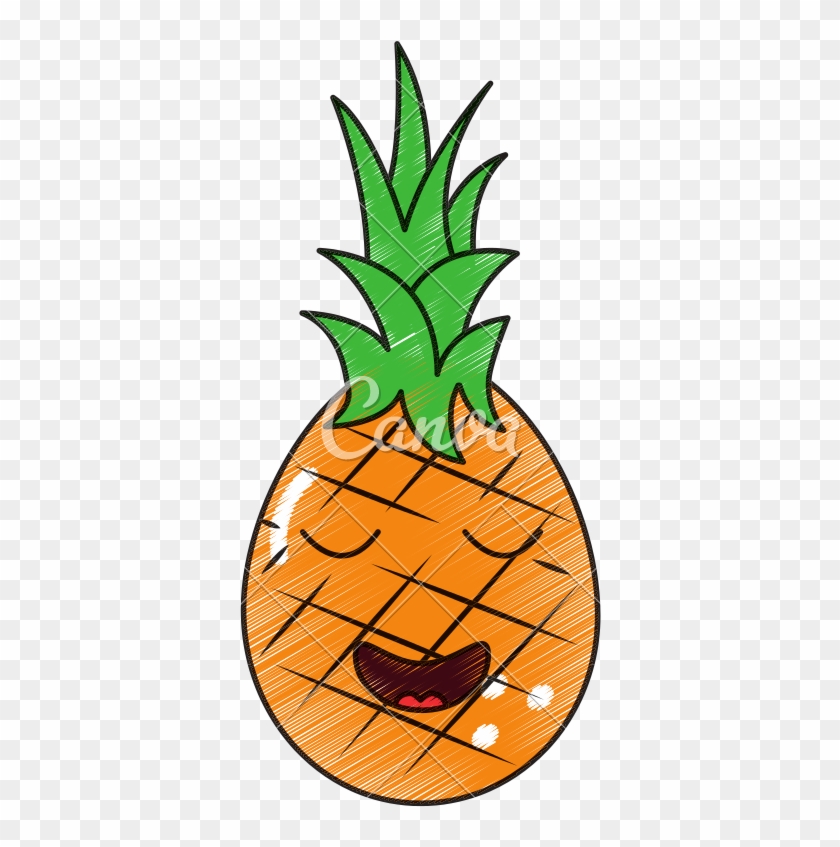 Kawaii Pineapple Fruit Expression Facial Cartoon - Piña Kawaii #1225413