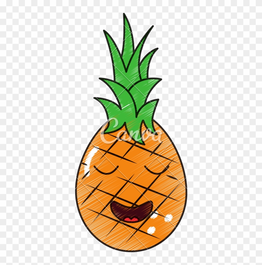 Kawaii Pineapple Fruit Expression Facial Cartoon - Piña Kawaii #1225413