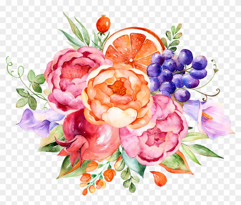 Flower Fruit Watercolor Painting - Flower Fruit Watercolor Painting #1225855
