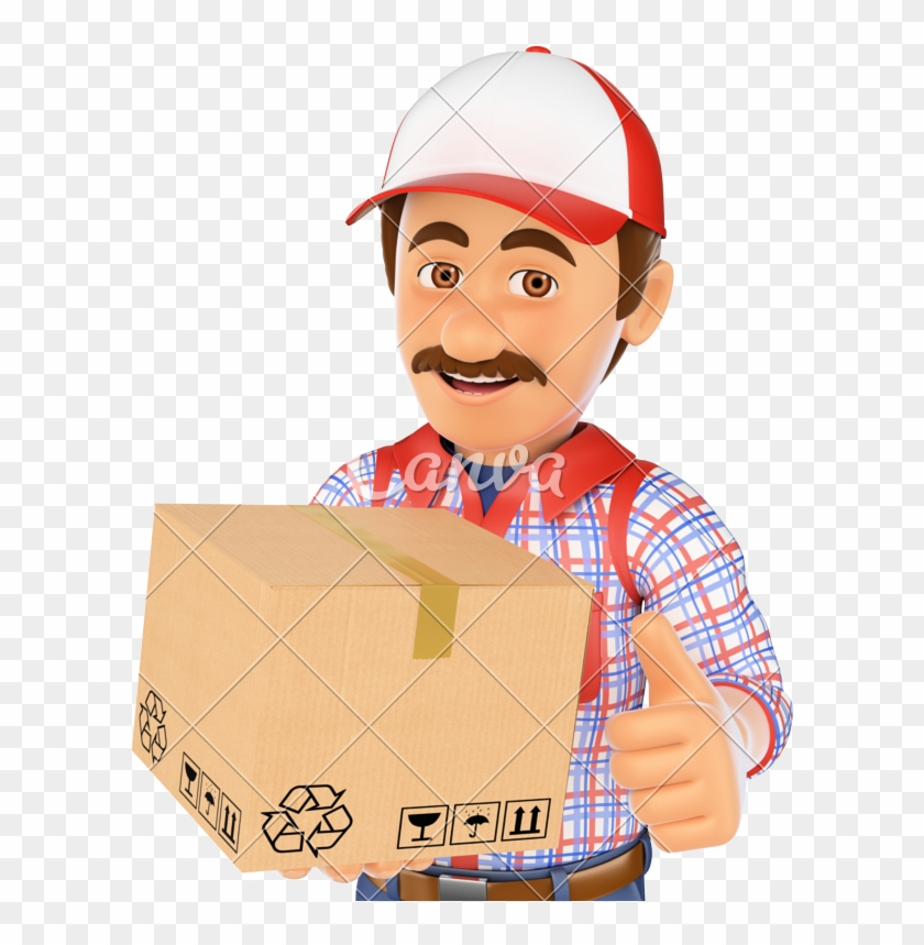 3d Delivery Man With A Box - Cartoon #1226202