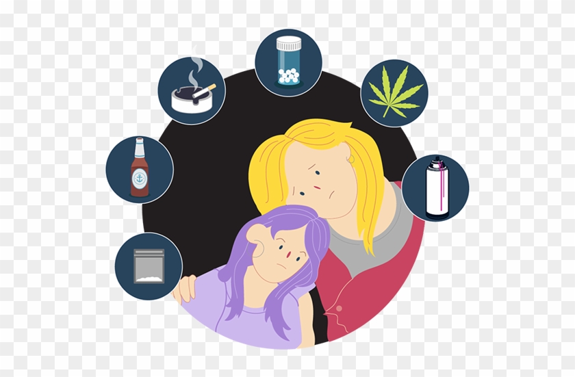 Mum With Teen Girl Surrounded By Thoughts Of Different - Teen Drug Abuse Cartoon #197596
