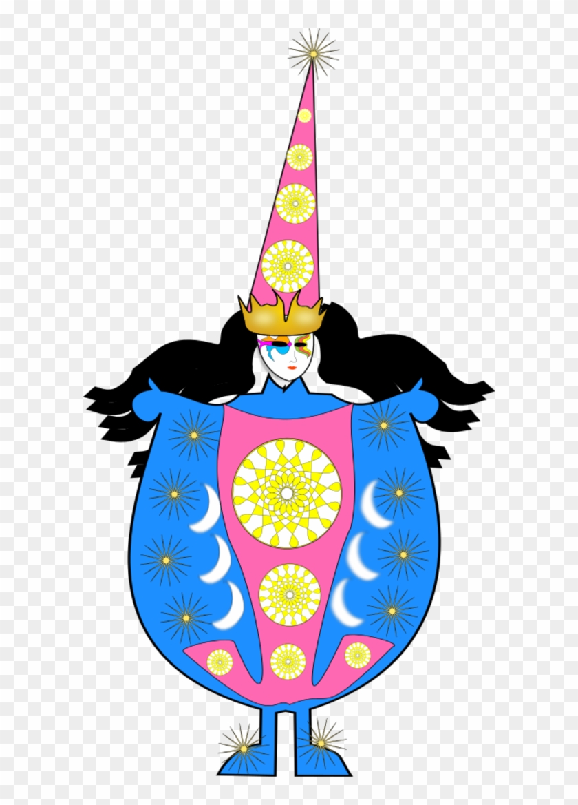 Clown Wearing Large Dress And Long Hat - Clip Art #198239