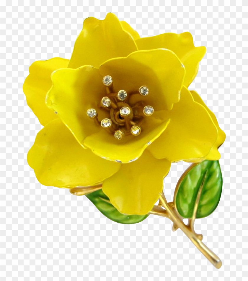 Crown Trifari Yellow Rose Enamel Flower Pin - Yellow Flower Petals On Transparent Background #1227067