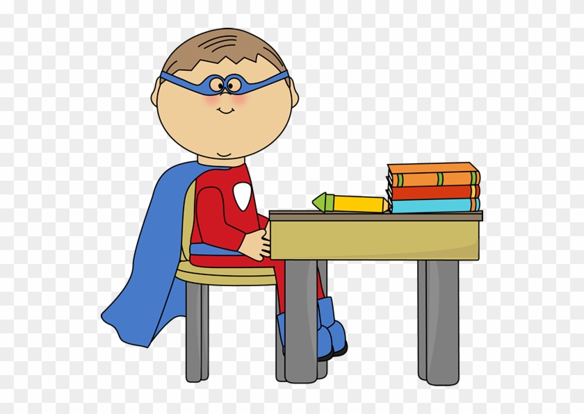 Boy Superhero At School Desk Clip Art Boy Superhero - Sit At Table Quietly #1227188