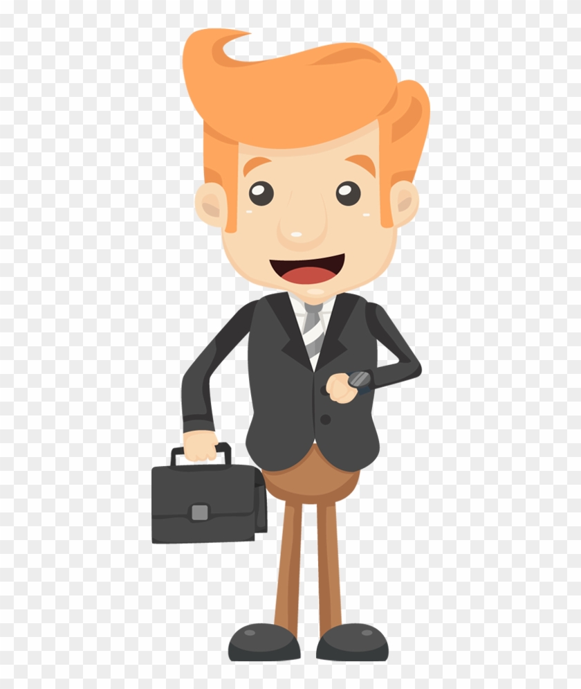 Cartoon Businessman Look His Watch With Handbag - Clip Art #1227766